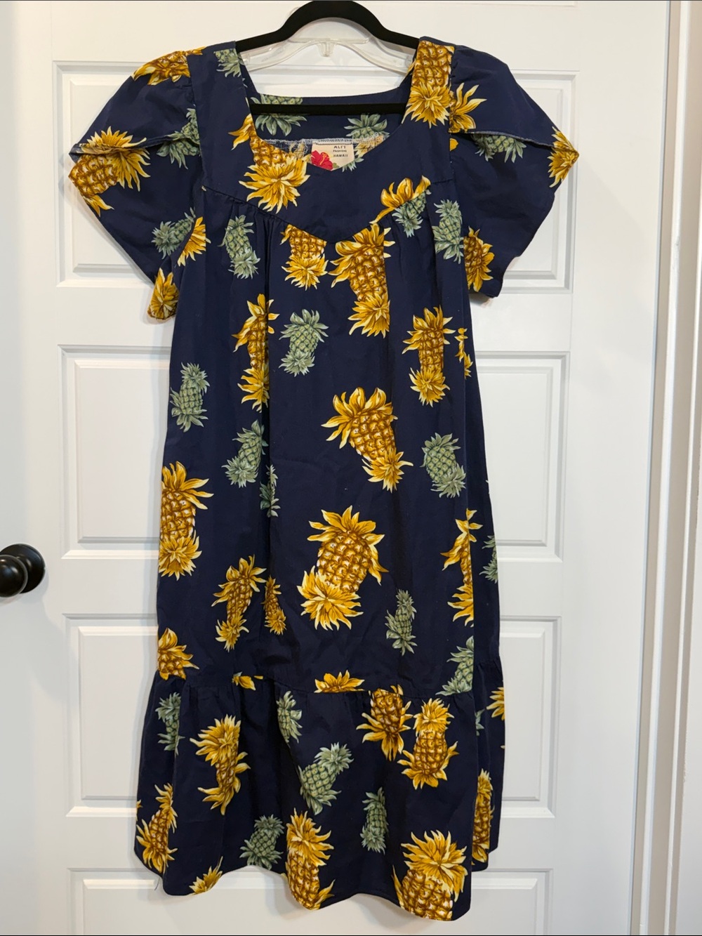 Vintage Ali'i Fashions Hawaii Hawaiian Dress Mumu Blue pineapple Tropical  Med